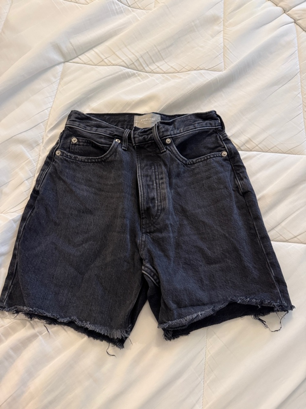 Everlane Black High-Rise Raw-Hem Denim Shorts